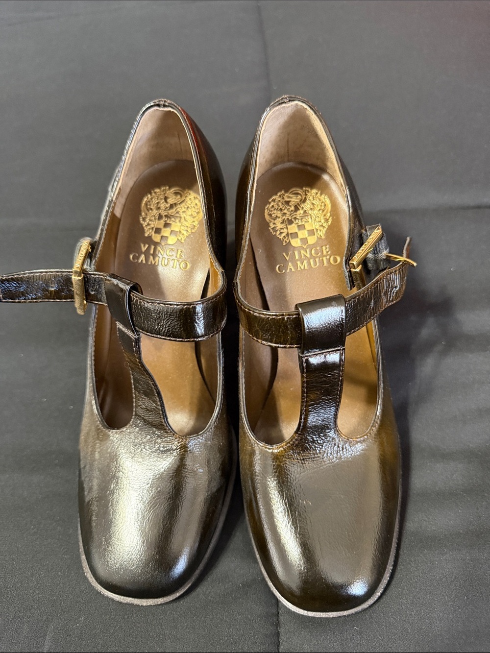 Vince Camuto Black Patent T-Strap Mary Jane Flats